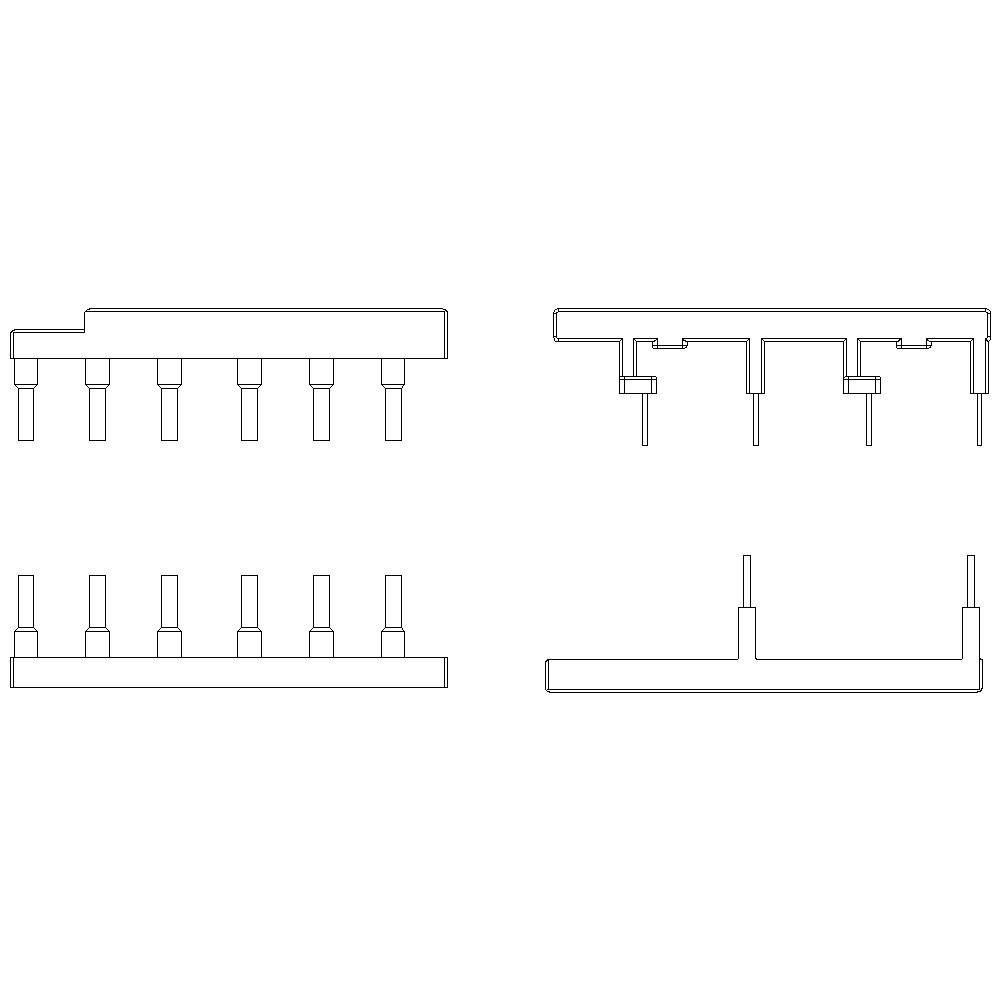 A line drawing of an electronic component, possibly an IC chip, showing side and front views, displaying pins and layout.