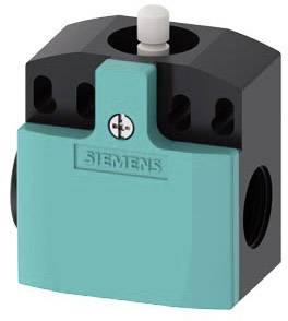 A rectangular, turquoise-black Siemens component with a central white button and side connections, likely a technical device.