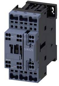 An electrical contactor, blue and black, with multiple connection terminals and the inscription 'SIRIUS' on the front.