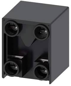 A black, rectangular electrical connector with four round terminals, symmetrically arranged.