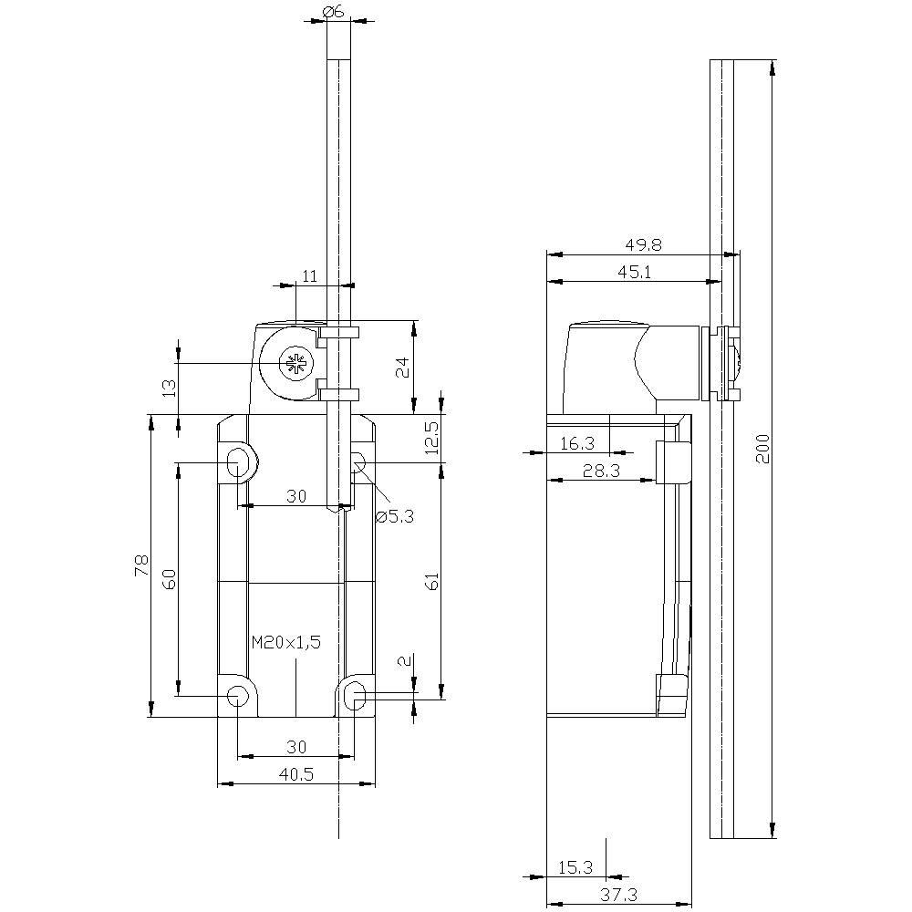 Technical drawing of a door lock with dimensional specifications, screw positions, and side views, showing detailed measurements.
