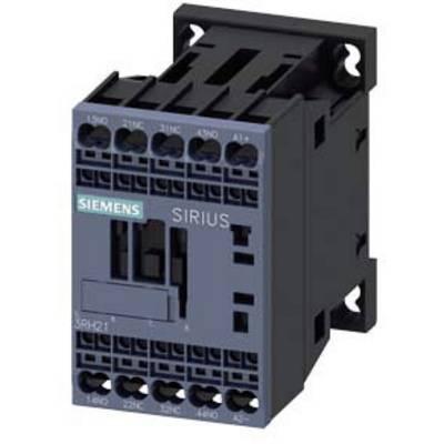 A black Siemens Sirius contactor with multiple connection options and labels for control and protection applications.