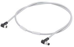'A grey, angled cable with plug connectors at both ends, potentially for electronic or technical use.'