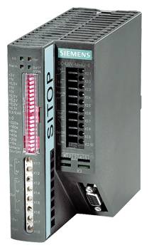 A Siemens SITOP power supply with illuminated indicator and connection options, used for power supply and control.