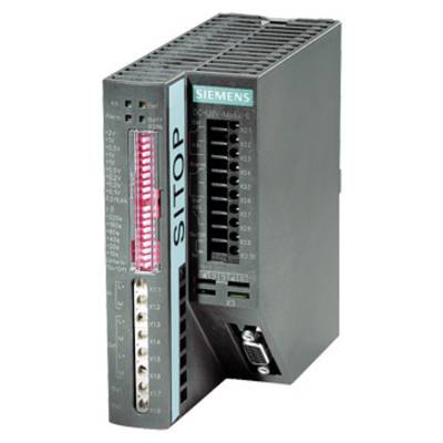 A Siemens SITOP power supply with illuminated indicator and connection options, used for power supply and control.