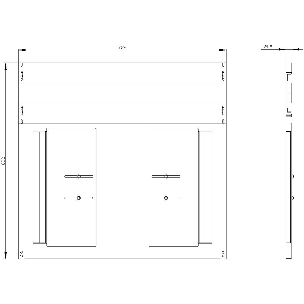 Technical drawing of a front view and side view of a device with dimensions: Width 721.5 mm, Height 602 mm.
