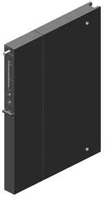 A black, rectangular object with buttons and indicator lights on the side, possibly an electronic device or control console.