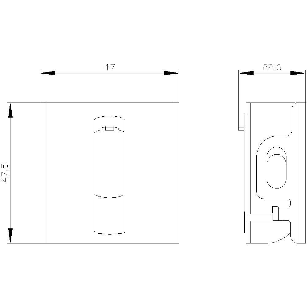 Technical drawing of a rectangular, flat wall mount with dimensions: Width 47 mm, Height 47.5 mm, Depth 22.6 mm.