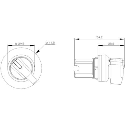 Technical drawing of a cylindrical component with dimensions: length 54.2 mm, diameter 29.5 mm and 44.8 mm. Side and top view.