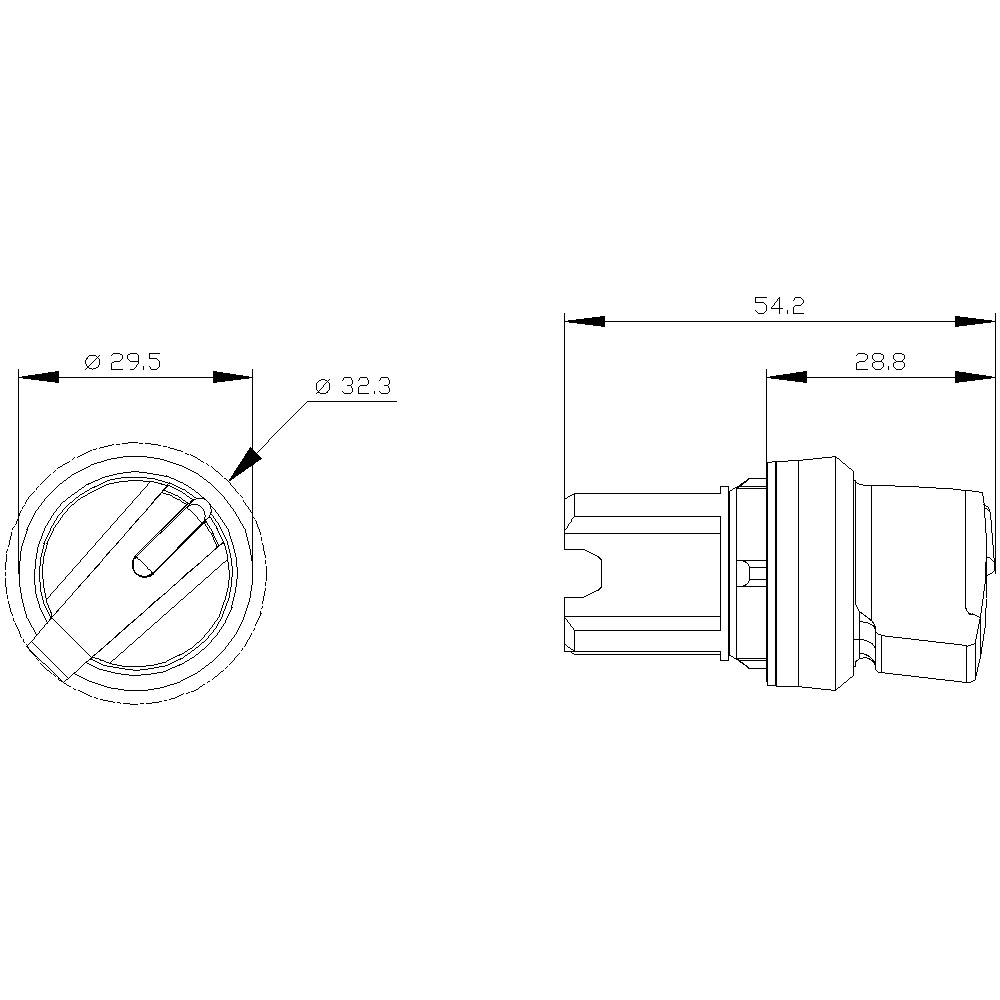 Technical drawing of a component with diameters of 29.5 mm and 32.3 mm. Side view shows length of 54.2 mm and an internal structure.