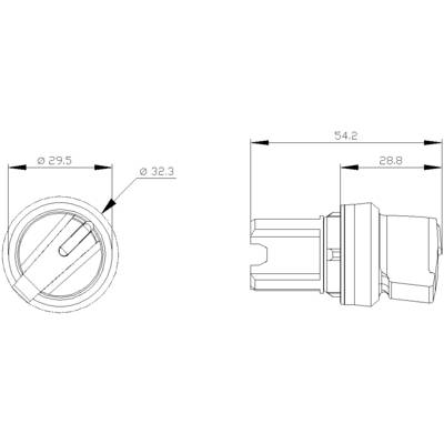 Technical drawing of a component with diameters of 29.5 mm and 32.3 mm. Side view shows length of 54.2 mm and an internal structure.