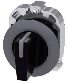A black and grey rotary switch with a lever handle, mounted on a metallic bracket, likely for machine control.