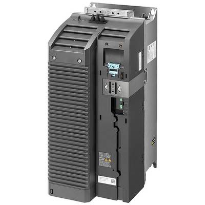 Industrial device in grey with ventilation slots, cable connections, and warning symbols. Used for controlling electrical systems.