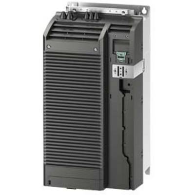 A black electrical device with vertical louvres and visible screw terminals at the top, possibly a frequency converter.