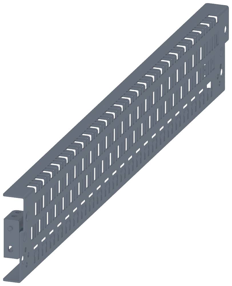 A grey cable trunking with slots for cable management.