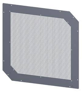 A grey, rectangular ventilation grille with rounded corners, suitable for technical installations or ventilation systems.