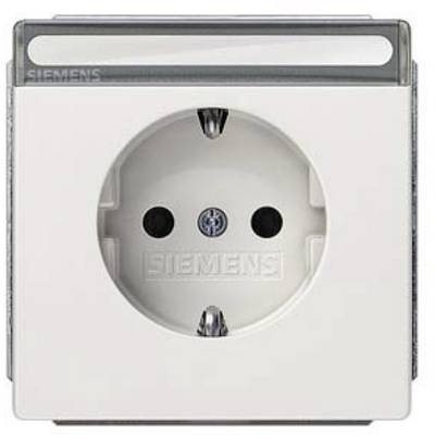 White Siemens socket with IP44 protection rating, suitable for damp environments, identifiable by its sealed edge and hinged cover.