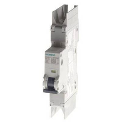 Siemens circuit breaker, grey and white, designed for industrial applications, with toggle lever for controlling electrical current.