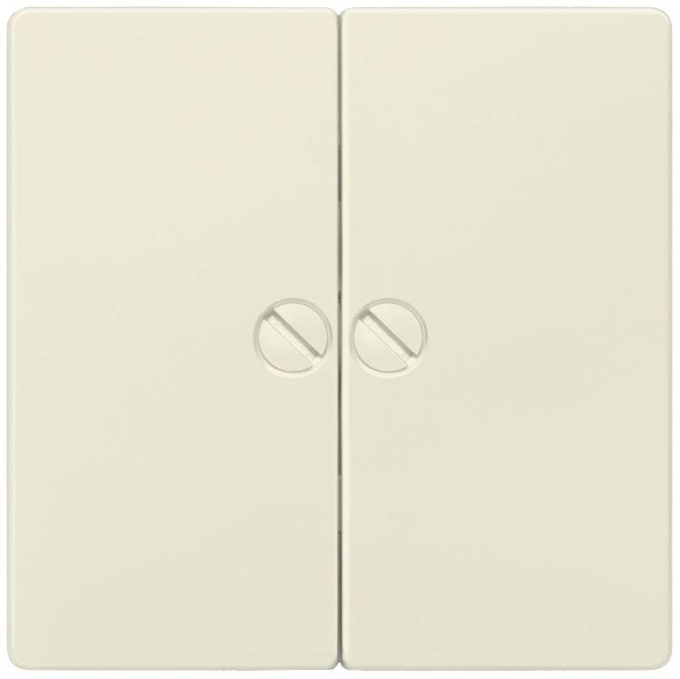 A double light switch in beige, comprising two rectangular toggle switches with centred rotary discs for turning on and off.