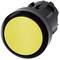 A large, round yellow push button with a black border, used for controlling or activating a device or machine.