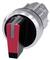 Red and black toggle switch with silver ring. The switch is turned to the 'On' position. Used for device activation.