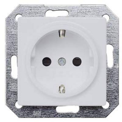 White socket in a square metal mounting, suitable for electrical device connections in interior spaces.