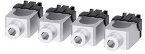 Four silver, hexagonal plug connectors in a row. They have black plastic covers.
