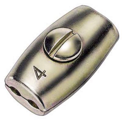 A metal guitar switch with two cable connections and a central mounting screw. The number '4' is engraved on the surface.