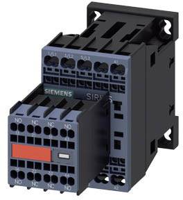 A Siemens electrical relay with multiple input terminals and a switch, mounted on a black base.