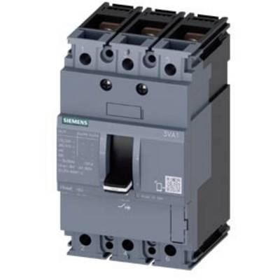'Siemens circuit breaker SVA1, three-pole component, grey housing, lever in the centre, robust industrial component.'