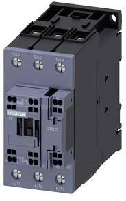 The image depicts a Siemens electrical contactor, a device used for controlling high electrical currents, primarily in industrial applications.