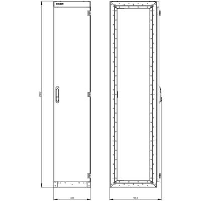 Technical drawing of a rectangular, tall control cabinet with dimensions: Height 2002 mm, Width 600 mm, Depth 365.2 mm.
