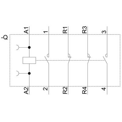 Circuit diagram shows relay with four terminals: A1, A2, R1 to R4. Connection points are numbered from 1 to 4.