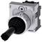 A metal joystick for industrial applications, mounted in a square housing. Suitable for machine controls.