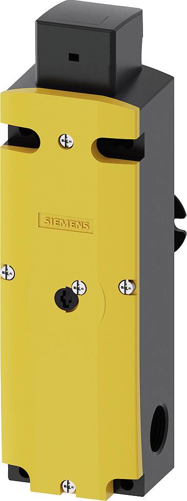 Yellow and black Siemens device, rectangular with screws fastened, presumably a safety switch or industrial control component.