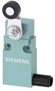 A blue Siemens limit switch with roller lever, suitable for industrial applications.