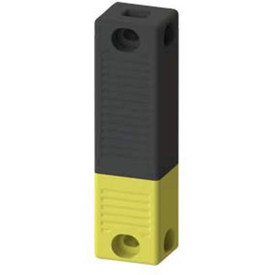 A rectangular plastic switch with a yellow lower and black upper section. It has multiple inlets for cable connections.