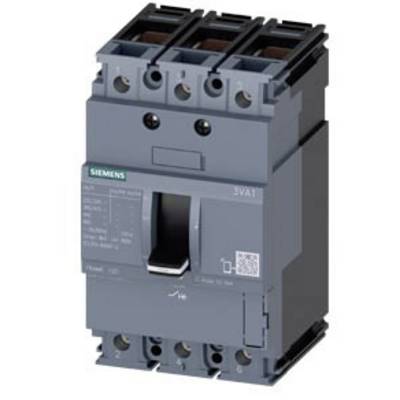 Grey Siemens circuit breaker with a lever on the front, three phase connections at the top, manufacturer's logo on the left.