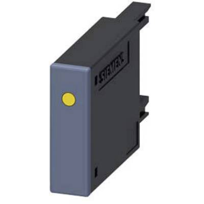 Industrial spare part, rectangular black component with a yellow dot on the front, Siemens logo visible.