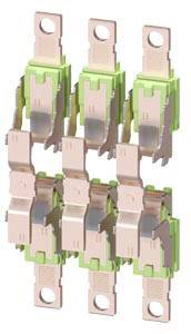 'Illustration of six Bussmann fuses arranged side by side in two rows'