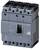 Circuit breaker with switch handle, grey enclosure, Siemens logo, Model 3VA1, four poles on top, technical specifications printed.