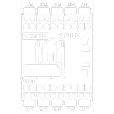 'Technical drawing of a Siemens Sirius contactor, Model 3RT20. Shows connections and layout with position numbers.'
