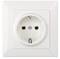White socket with two power connections in a square frame, suitable for European plugs.