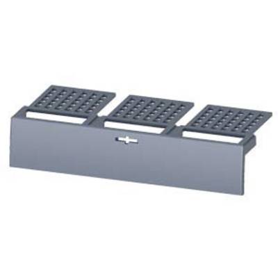 A grey, rectangular metal grid with three sectioned areas and a small white symbol in the centre on the front side.