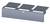 A grey, rectangular metal grid with three sectioned areas and a small white symbol in the centre on the front side.