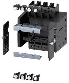 Black electrical switchboard module in an exploded view. Shows various components such as toggle switches and connections in an opened perspective.
