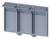 A grey plastic component with three rectangular sections, each featuring a hook on the top surface. It serves as a modular partition wall.