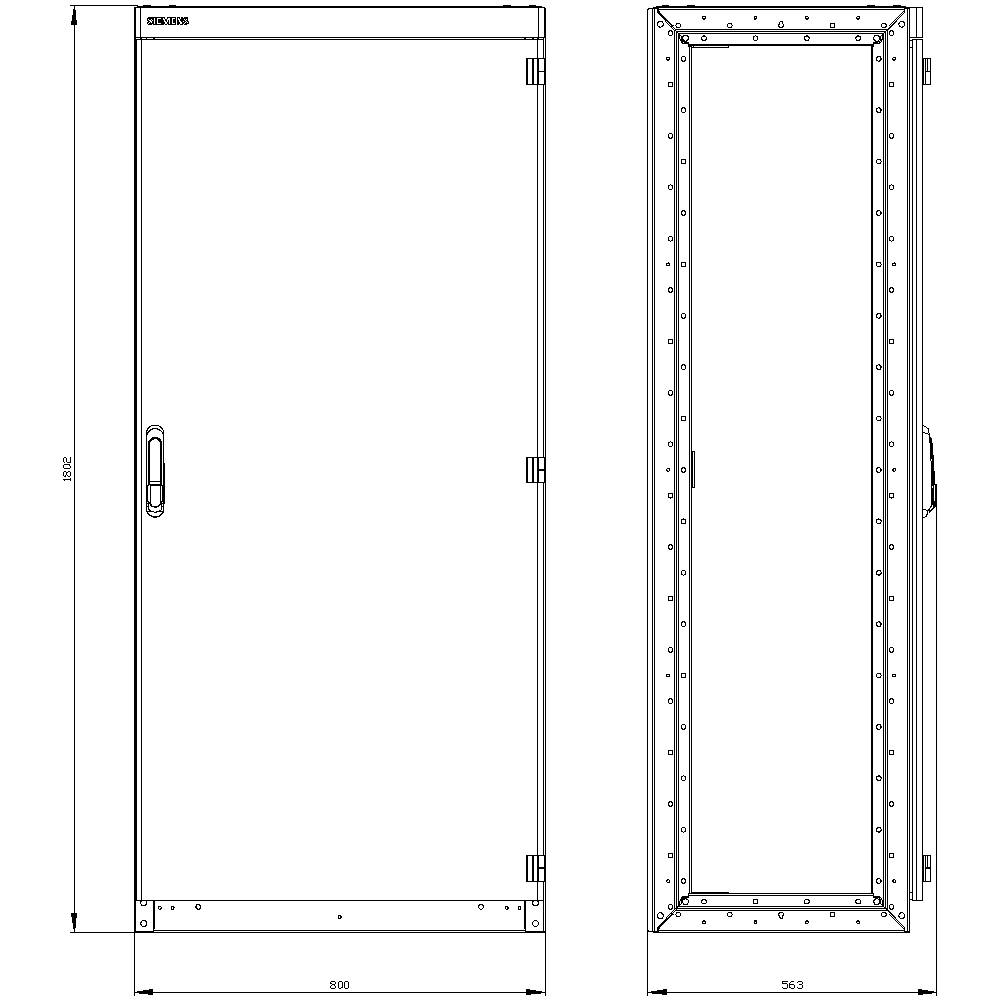 Technical drawing of a door with dimensions 950 mm height and 650 mm width. Hinges and handle are shown on the left side.