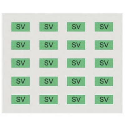 Several green labels with the inscription 'SV' are arranged in a grid.