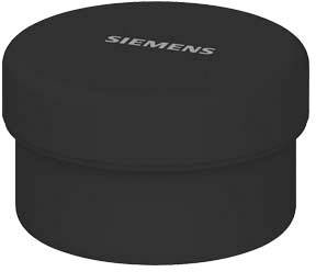 Black, cylindrical container with the word 'SIEMENS' on the top surface.
